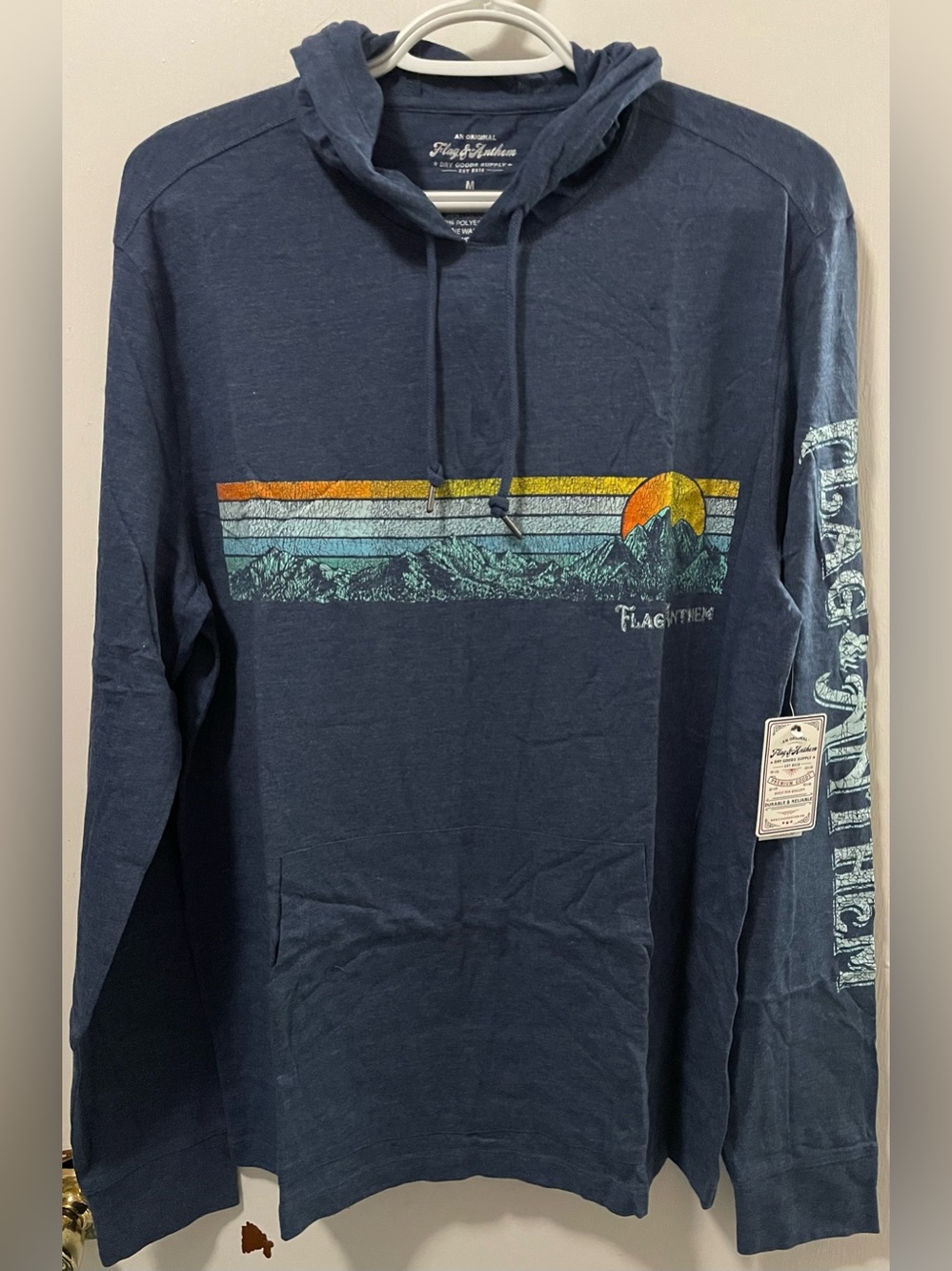 Flag & Anthem Men’s Navy Heather Long Sleeve Pullover Hoodie Shirt Size Medium M